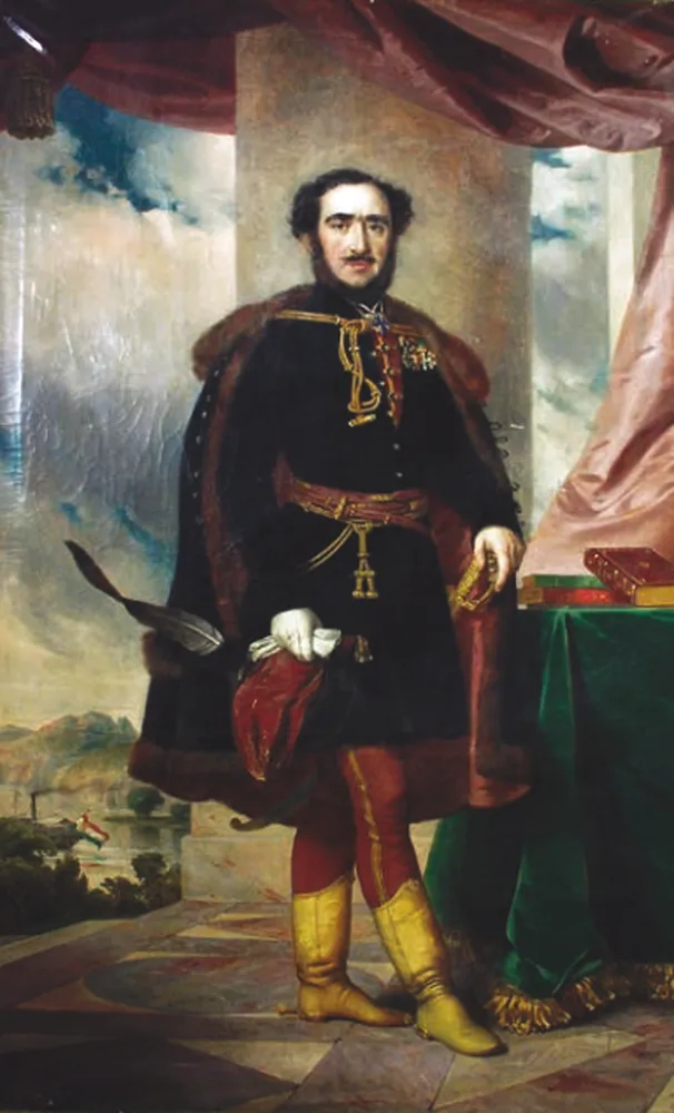 Barabás Miklós: Széchenyi István egész alakos portréja, 1836, reprezentatív álló kompozíció palásttal