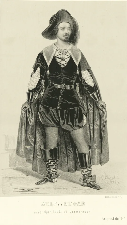 Wolf (Farkas) Károly mint Edgar Donizetti Lammermoori Lucia c. operájában